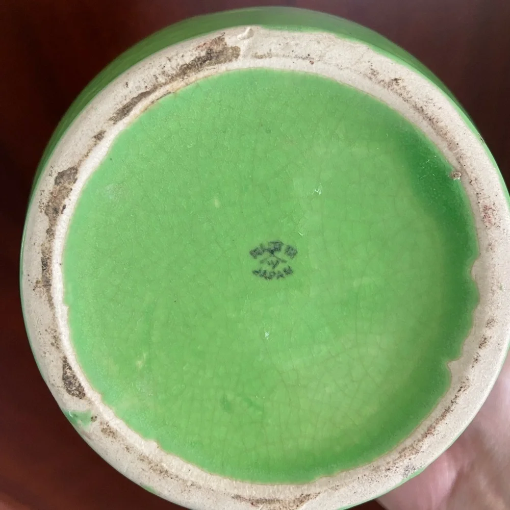 Vintage Green Floral Sakura Cherry Blossom Ceramic Vase Made In Japan Beautiful